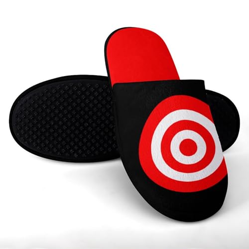 Bullseye Target Bulls Eye Red White Women's Flannel Slippers Comfort Closed Toe Slip On House Shoes Indoor2