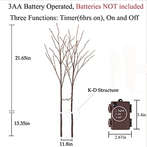 Hairui Lighted Brown Branches Battery Operated with Timer 30IN 100 LED Fairy Lights, Willow Branch Lights for Home Bedroom Fireplace Christmas Holiday Decoration Indoor Outdoor Use (Vase Excluded) by Hairui - Image 3