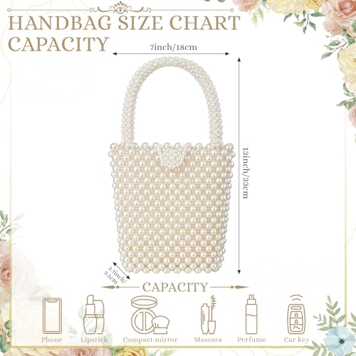 Bolso de mano de novia con perlas acrílicas blanco miniatura 4
