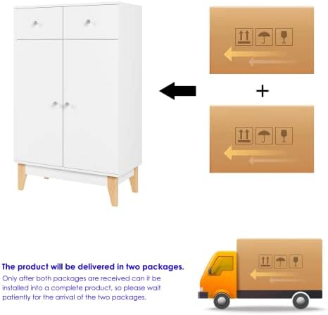 Sideboard Storage Cupboard Wooden Cabinet Storage Rack with 2 Doors 2 Drawers for Hallway Living Room Freestanding Shelving Unit White Oak 75x37x120cm