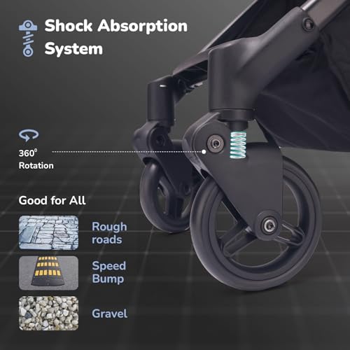 R for Rabbit Street Smart Ace Auto Fold Stylish Newborn Baby Stroller| Aluminum Frame Pram with One Click Fold |Travel Friendly Cabin Trolley Stroller for 0-3 Years Kids||(Blue Black)