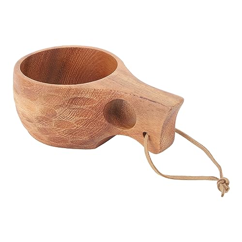 UPQRSG 220 Ml Holz Campingbecher, Traditionelles Nordisches Holzdesign, Wärmeisolierende, Fein Polierte Kaffeetasse mitGriff, Tragbarer Holzbecher Trinkbecher für Outdoor Wanderungen(B)
