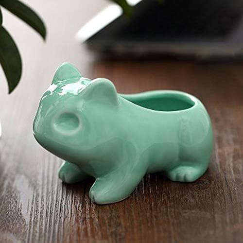 MengCat DIY Cartoon Flowerpot Cute Ceramic Art Pots Home Decorative Ceramic Art Vase Animal Shaped Green 