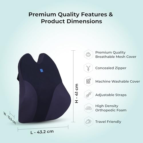 Image of Back Support for Office Chair | 5-Year Warranty | Premium Memory Foam Lumbar Support Pillow | Orthopedic Backrest for Lower Back Pain Relief | Ergonomic Desk Chair & Car Cushion (Large)(Blue)