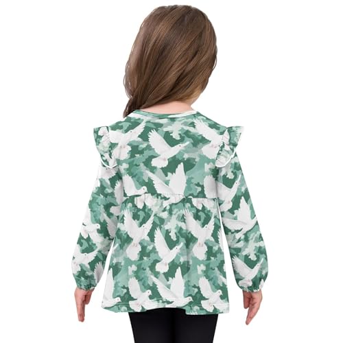 White Dove Green Camouflage Girls Shirts Cotton Long Sleeve Ruffle Toddler Tee Tops4