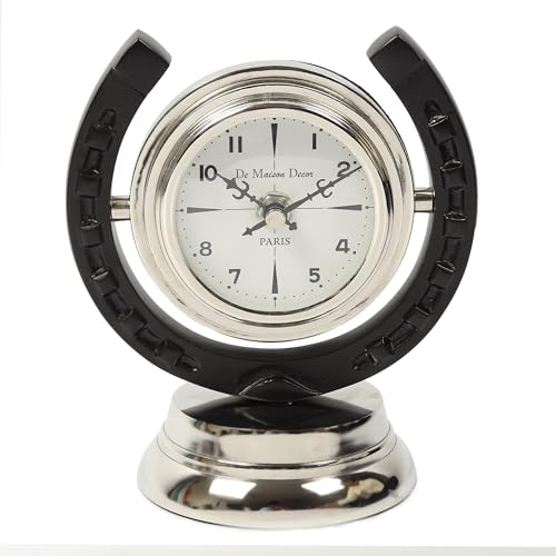 Image of Decor de Maison Brings Handcrafted Equestrian Table Clock for KidsRoom, Living & Bed Room, Study Table, Office|Classic Non-Ticking Tabletop Battery Operated Analog Desk Clock in Silver (15x10x17cm)