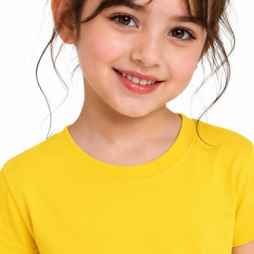 Image of Kids Round Neck Girls Tshirt | Short Sleeves | Natural Organic 100% Cotton Soft Comfortable Fabric | Plain Color Original Branded Half Sleeve | School t-Shirt for Girl Kid | Sleepwear Everyday Casual