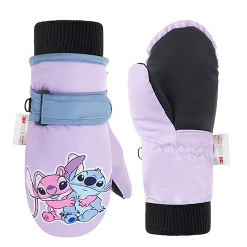 Lilo & Stitch Winter Gloves and Mittens – Girls Ski Gloves Waterproof, 3M Thinsulate, Ages 2-5 and 4-10, Anti-Slip Grip
