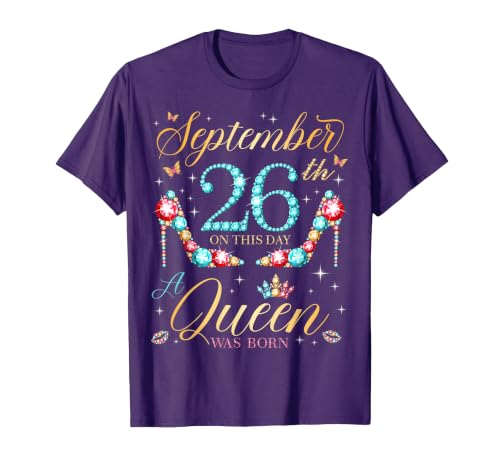 On September 26th A Queen was Born on 26 September Birthday T-Shirt, Men, Purple, X-Large