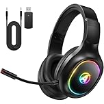 Awinnasey PH1 2.4GHz Wireless Gaming Headset for PS5, PS4, PC, Switch, Bluetooth Headset with 3.5mm Jack, Wireless Gaming Headphones with Microphone, 7.1 Stereo Sound, Low Latency, Black, PRO