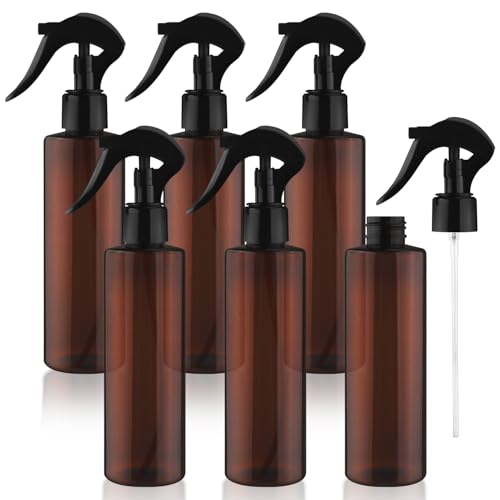 6-Pack 200ml Brown PET Plastic Spray Bottles with Black PP Head Empty Fine Mist Liquid Sprayer Multi-Purpose Atomizer Dispenser for Home,Garden and Beauty