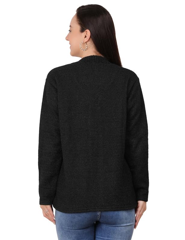 Image of MANRA Women's Woolen V-Neck Buttoned Full Sleeve Cardigan Self Design Soft Wool Fabric Winter Wear Pure Wool Sweater Fully Warm, Front Pockets Cardigan