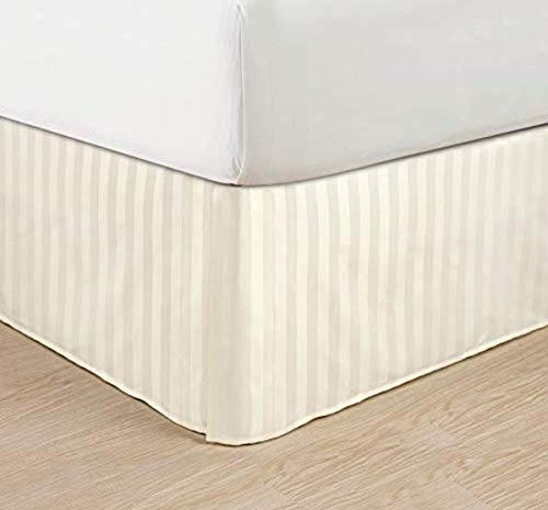 Elegant Comfort Wrinkle Free - 1500 Thread Count Egyptian Quality Stripe Bed Skirt - Pleated Tailored 14" Drop, Full, Ivory