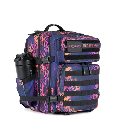 Image of WOLFpak 25L Athletic Gym Backpack - Durable 1000D Waterproof Oxford Material with MOLLE Webbing, Laptop Pocket & Dual Cup Holders, Durable Fitness /Travel /Military Daypack (Neon Leopard)