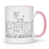 Bock auf Architektur Tasse für Architekt, Student, Bauingenieur lustiger Spruch Grundriss Bauzeichnung Kaffeebecher für Büro & Baustelle (Rosa)