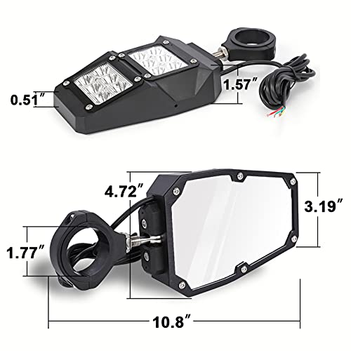 Diyarea Utv Atv Rear View Mirrors With Led Lights, 1.75-2 Inch Roll Bar Cage Offroad Side Mirrors With Replaceable Black Blue Red Inserts #TOP6