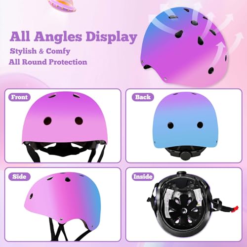 Image of Kids Bike Helmet Set Adjustable for Children, Boys, Girls and Teenagers Aged 3-14 Years Includes Elbow, Knee, Wrist Guards Children's Helmet Protection Set for Bikes SkateboardsRollerskates