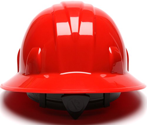 Casque de chantier rouge Pyramex avec coiffe 6 points et bord complet