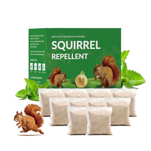 Squirrel Repellent, Chipmunk Repellent Outdoor, 10 Pack Squirrel Deterrent for Attic, Chipmunk Deterrent for Garden, Keep Squirrels Away for Car, Indoor Repellents Squirrel Pouches for Potted Plant