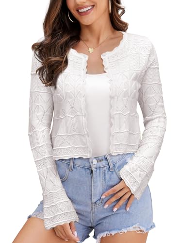 Image of FAIRY SEASON Women's Cropped Cardigan Sweater, Openwork Hollow Knit Shrug