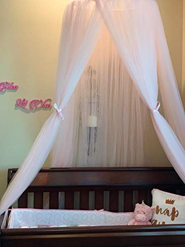 OldPAPA Princess Bed Canopy for Girls with Children Round Lace Dome Netting Curtains Mosquito Netting for Crib up to Twin Size Girls Bed,Pink