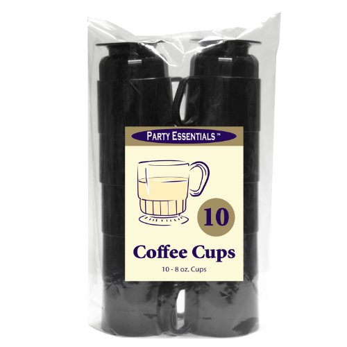 Party Essentials 8-Ounce Hard Plastic Coffee Cups, 10-Count, Black #TOP2