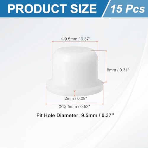 Image of uxcell 15Pcs Silicone Hole Plug, Waterproof Solid T-Shaped Rubber Stoppers Bottle Seal Tube Pipe Plug End Cap for 9.5mm /0.37 inch Hole for Bathtub Bottle, 0.31 inch Plug Height, White