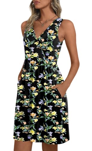 Image of CATHY 2026 Womens Dress Sexy Sleeveless Summer Dresses V Neck Casual Wrap Sundress with Pockets Black Lily Medium
