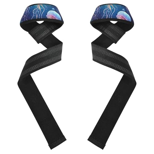 Nander Luminous Jellyfish Wrist Straps for Weightlifting,Lifting Straps with Neoprene Cushioned Wrist Padded and Anti-Skid Silicone for Strength Training,Bodybuilding,Deadlifting