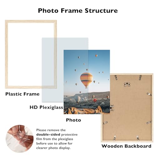 Image of JCJMY 11x15 Picture Frame for Wall Hanging, Wall Mounting Horizontally or Vertically, 11 x 15 Wall Gallery Poster Photo Frame with Shatter Resistant Plexiglass, Natural