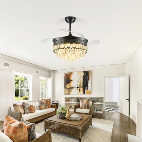 Image of 42 inch Black Fandelier Ceiling Fan with Light, Chandelier Fan