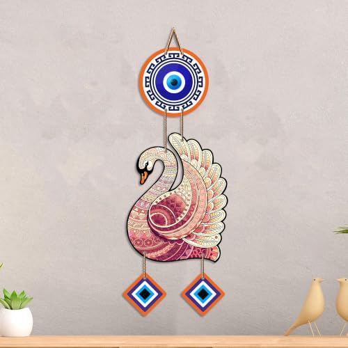 Image of Artvibes Elegant Swan Nazar Battu Wall Hanging for Home Decor | Evil Eye Protection Hanging for Entrance Living Room Bedroom Office | Auspicious Vastu Decorative Gift (WH 85130N)