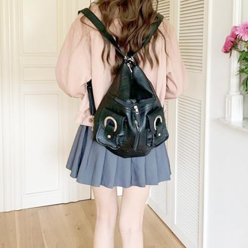 Bolso bandolera convertible para mujer de cuero negro miniatura 3