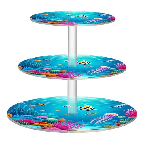 3 Tier Cupcake Stand for Party Colorful Underwater Coral Reef