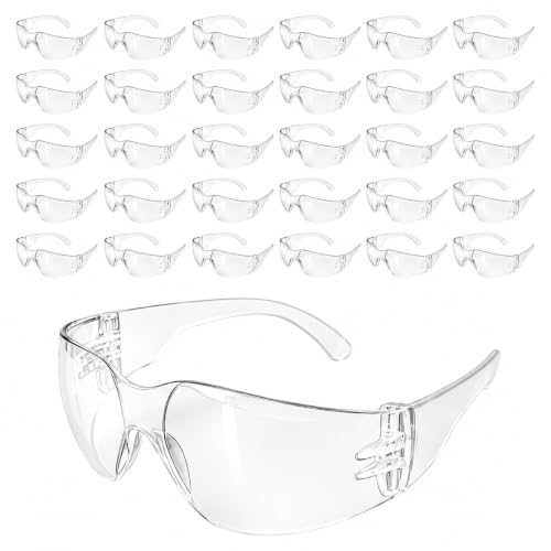 30 Pack Clear Safety Glasses Impact Resistant Protective Eyewear Bulk for Men Women Work Construction Lab