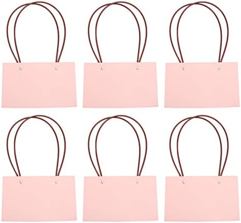 Cabilock 6pcs Pink Gift Bags Bouquet Gift Bags Kraft Flower Bags with Long Handles Christmas Candy Tote Bags Florist Packaging Box for Valentines' Day Wedding Holiday