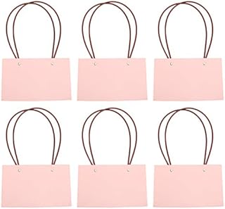 Cabilock 6pcs Pink Gift Bags Bouquet Gift Bags Kraft Flower Bags with Long Handles Christmas Candy Tote Bags Florist Packaging Box for Valentines' Day Wedding Holiday