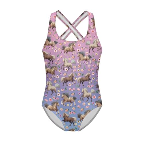 Image of Kid One Piece Swimsuit with Cross Back Girls Summer Sleeveles Swimwear for 5-14 Years