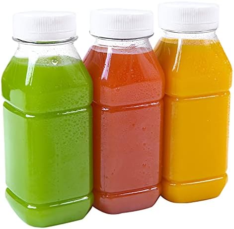 ANECO 6 Pack Clear Juice Bottles PET Empty Bottles with Lids Drink Containers Reusable Juices Bottles for Juice, Milk and Other Beverages