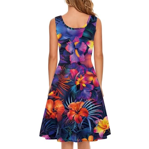 Image of TOADDITDO Women's Sleeveless O Neck Beach A-Line Party Coctail Tank Dresses Flared Sundress