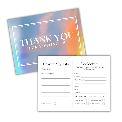 Lashicorn Church Visitor Cards to fill out Welcome Prayer Request | 50 pk 4.25 x 5.5” Postcards Pack Bulk Thank You For Visiting Pew Tracts Soul Winning