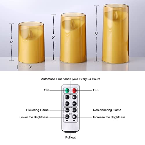 Dalang Flickering Flameless Led Candles With Remote Control And Timer, Ideal For Halloween, Christmas,Partty And Home Decor,Gifs For Wife,Mother,Friend,3D Wick, Set Of 3 (Gold 3" Dx456 H) #TOP6
