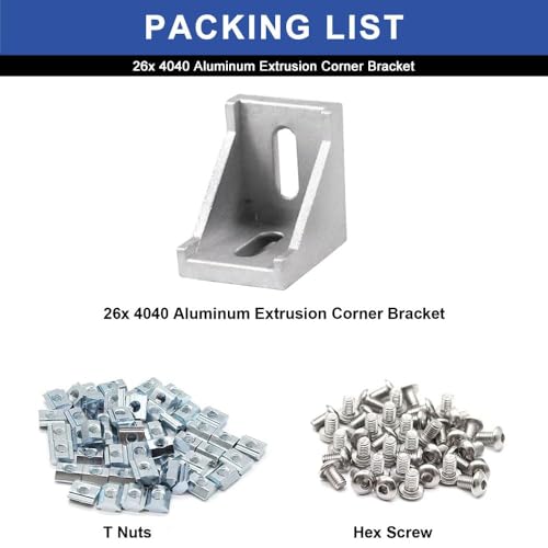 Image of 24pcs Seekliny 4040 Aluminum Extrusion Corner Bracket 4040 Hardware V-Slot Accessories T-Slot with Screws for 8020 Aluminum Profile 3D Printer Accessories Silver