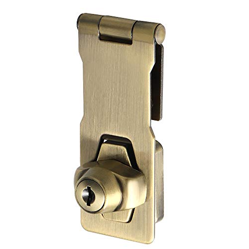 Alise Keyed Hasp Lock,4 Inch Safety Packlock Clasp Hasp Lock Latch with Lock,Door Hinge Lock with Keys Keyed Locking Hasp for Cabinets Closets Doors,Bronze