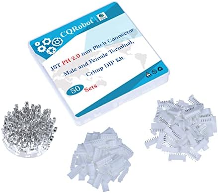 CQRobot 150 Sets / 750 Pieces JST PH 2.0 mm Pitch 2/3/4-Pin JST Connector Kit. Pin Header with 2.0 mm Pitch, JST PH 2/3/4-Pin Housing JST Adapter Cable Connector Socket Male and Female, Crimp DIP Kit.