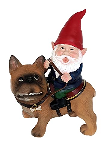 Funny Guy Mugs Gartenzwerg und eine französische Bulldogge Statue - Innen- und Außenbereich Gartenzwerg Skulptur für Terrasse, Hof oder Rasen