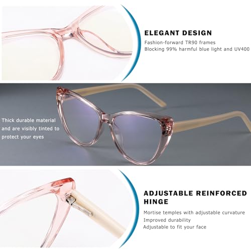 Image of Blue Light Blocking Glasses, TR90 Cat Eye Frame Computer Glasses With Anti Eyestrain & UV Glare Protection (Pink)