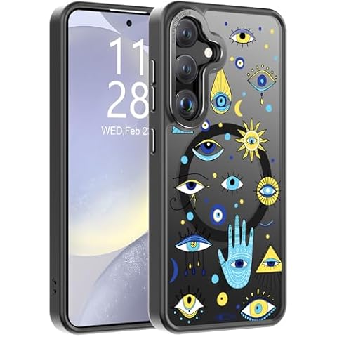 Goodon for Galaxy S24 Case with Screen Protector, Wireless Charging Compatible, Shockproof Translucent Matte Cover - Cute Floral Design Phone Case for Women Girls - Charming Eyes Cover