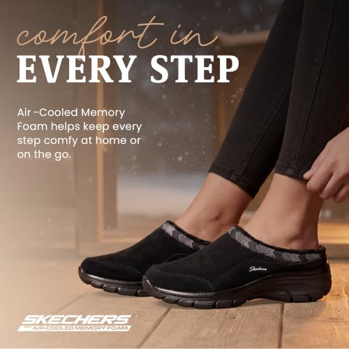 Skechers Skechers Women's EASY GOING - SEASONAL GRACE, Webbed Chevron Trim Open Back, Black/Black, 6M
