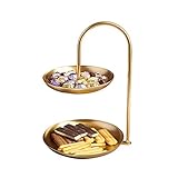 Elegante Aufbewahrung - Die 2-stöckige Etagere mit jeweils 2 verschieden großen Tellern verzaubert Ihren Haushalt ungemein und glänzt durch die schöne Golden.